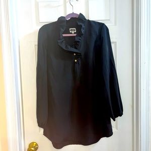 Black ruffle 3/4 length blouse